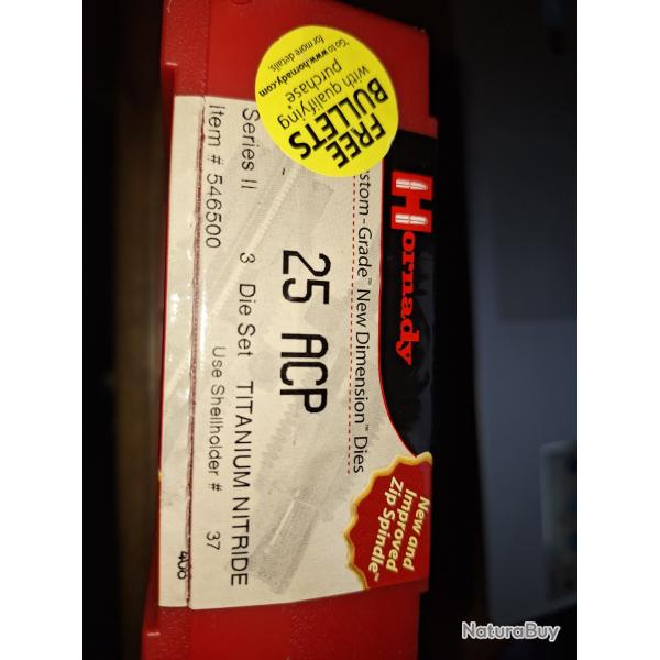 Hornady jeu d outils NEUF 25 acp ou 6.35 srie titanium custode grade vendu par poudrenoirepro