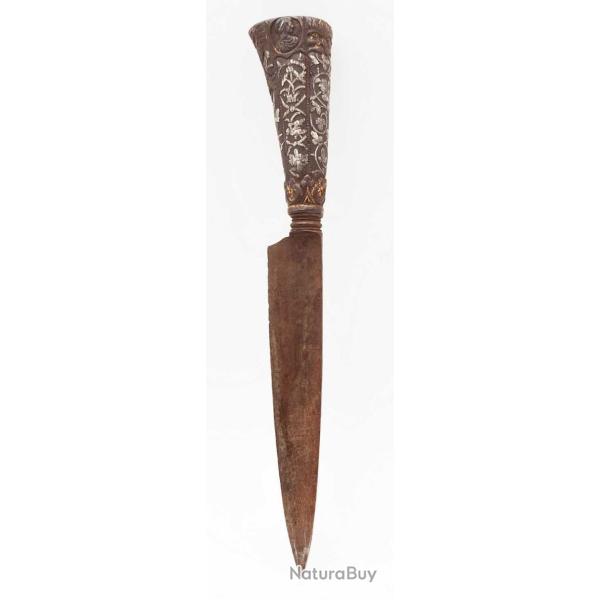 BEAU ET RARE COUTEAU DAGUE STYLET ITALIE XVI� SERAPHIN EN FER ARGENT ET OR Italie XVI�