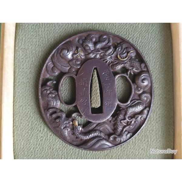Tsuba Dragon en fer et dor� - Japon p�riode Edo