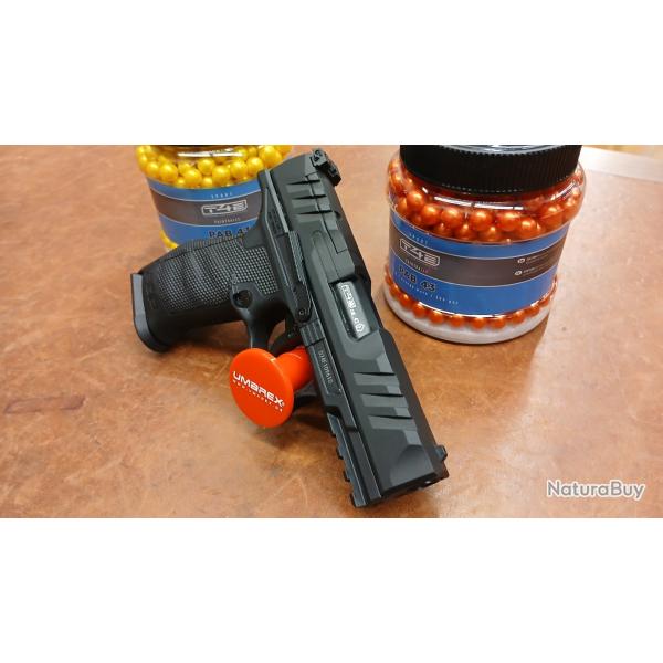 WALTHER PDP COMPACT 4" T4E Calibre.43 5Joules + pack 500 billes PAINTBALL BIO + 10 Capsules CO2 12g
