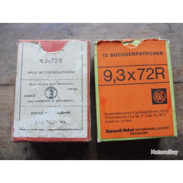 2 boites munitions 19 balles chasse 9,3 x 72r