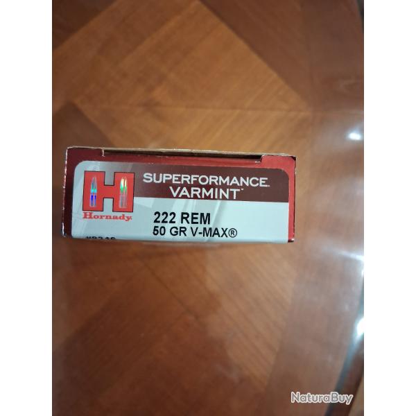 20 balles HORNADY 50 grains V-MAX en 222REM