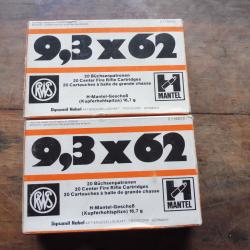 2 boites 37 munitions chasse 9,3 x 62