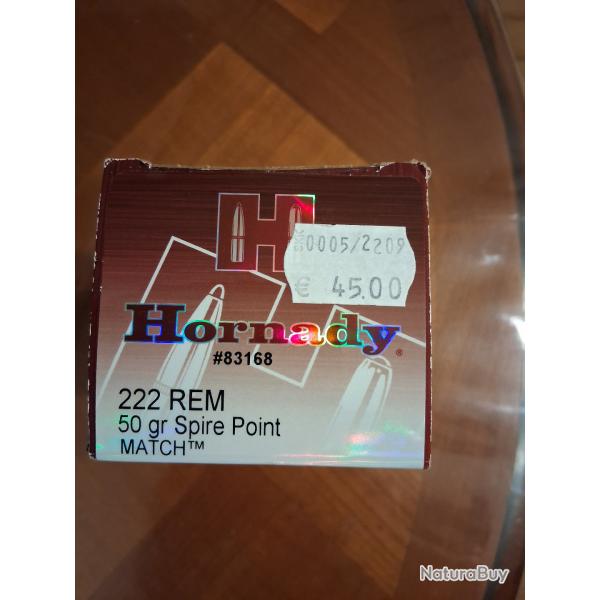 42 balles HORNADY 50 GRAINS Spire Point MATCH tm en 222REM