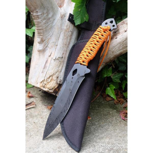 Couteau de Brousse Harpoon Lame Acier 3Cr13 Manche Corde Etui Nylon Id�al pour la Survie & la P�che