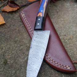 Skinner Couteau de Rando Cuisine Damas Lame 256 Couches Manche Cocobolo Fab Artisanale Etui Cuir