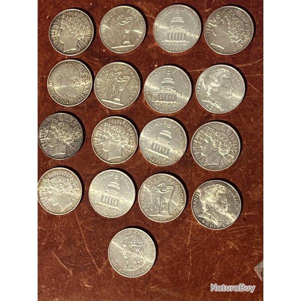 17 pices 100 Francs en  ARGENT commmoratives en TBE