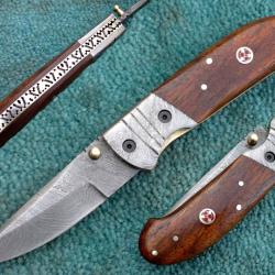 Couteau pliant Damas - Bois de rose palissandre - Pin's mosaïque