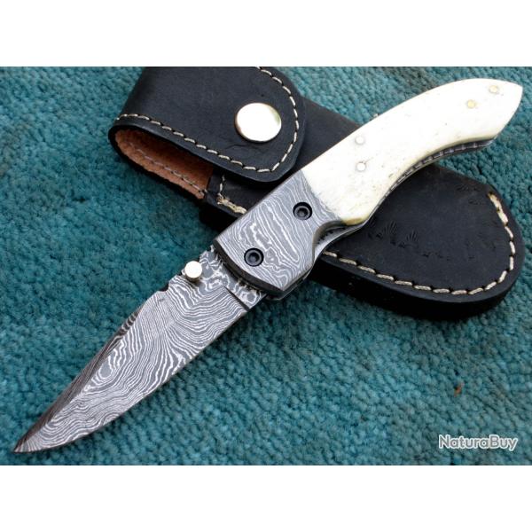 Couteau pliant Damas - Os de buffle (2)