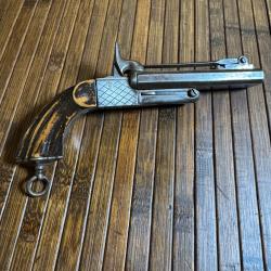 PISTOLET JUXTAPOSÉS A BAÏONETTE RÉTRACTABLE CALIBRE 9 MM BROCHE NAPOLÉON lll DEFENSE CHASSE  VÉNERIE