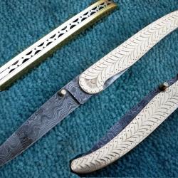 Couteau pliant Damas - Ecailles - Laiton gravé à la main (4)