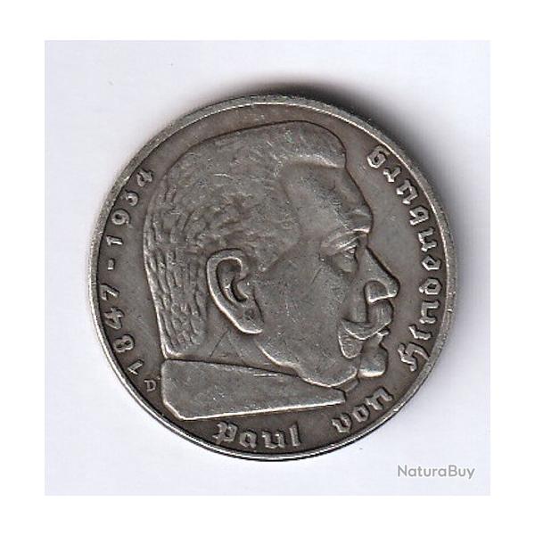 Pice de Monnaie Argent  ALLEMAGNE 2 Reichsmark Marchal Paul von Hindenburg 1939 Munich