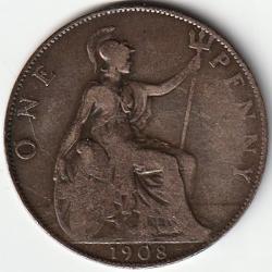 Pi&egrave;ce de Monnaie Angleterre 1 penny  Edouard VII 1908