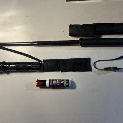 Pack d&eacute;fense : Lacrymo, b&acirc;ton t&eacute;lescopique & lampe taser Umarex