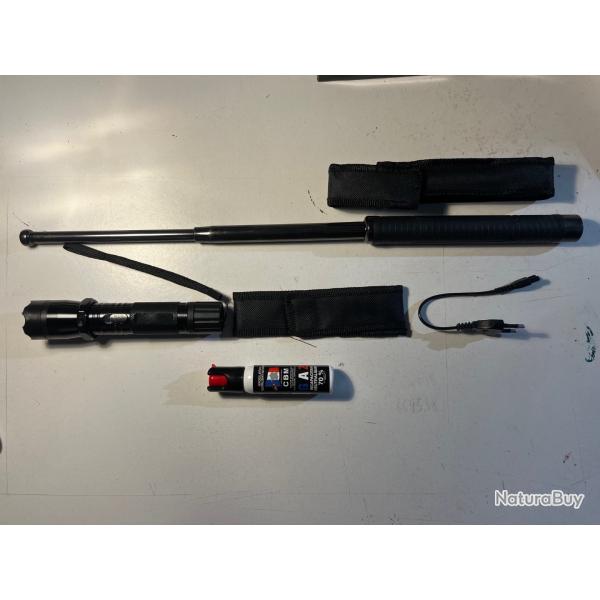 Pack d�fense : Lacrymo, b�ton t�lescopique & lampe taser Umarex