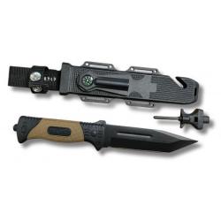 Couteau de chasse-combat  Lame 16 cm - Manche kaki antidérapant pierre à feu