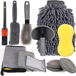 12PCS Kit De Nettoyage Voiture Professionnel,Microfibre Lavage Voiture Nettoyer Kit,Voiture Chiffons