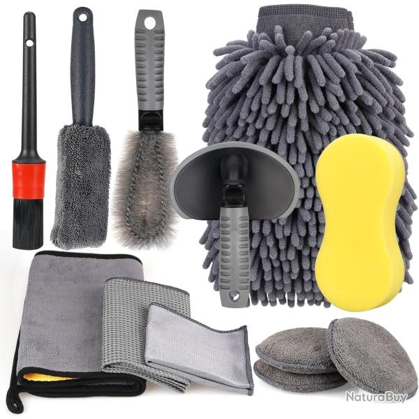 12PCS Kit De Nettoyage Voiture Professionnel,Microfibre Lavage Voiture Nettoyer Kit,Voiture Chiffons