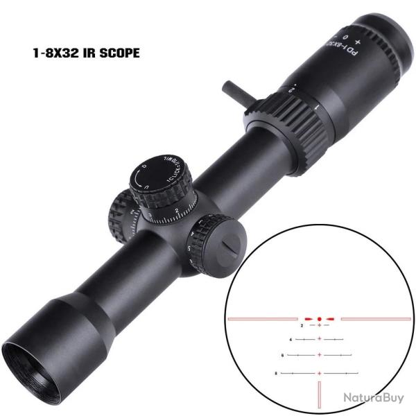 Lunette de chasse 1-8x32 LVPO SFP tube de 30 mm et colliers aux choix