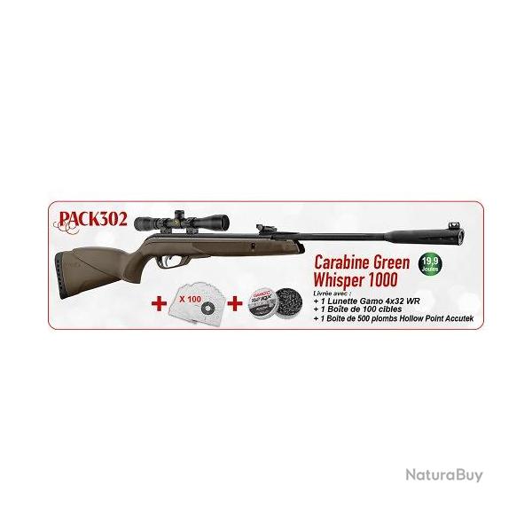 Pack No�l 2025 GAMO Carabine Green Whisper 1000 19.9j + Lunette
