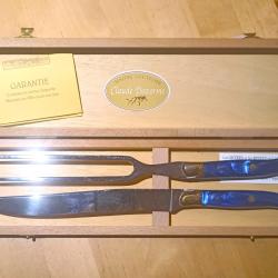 service à découper LAGUIOLE par Claude DOZORME acier et nacrine bleue