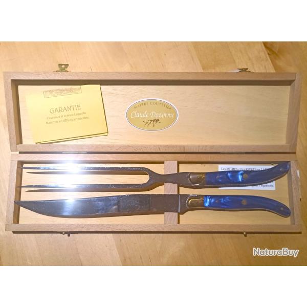 service  dcouper LAGUIOLE par Claude DOZORME acier et nacrine bleue