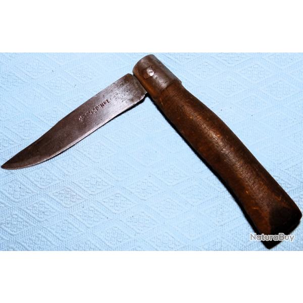 COUTEAU PLIANT ANCIEN OPINEL Poinon GRAVURE MANCHE EN BOIS COLLECTION DE FRANCE
