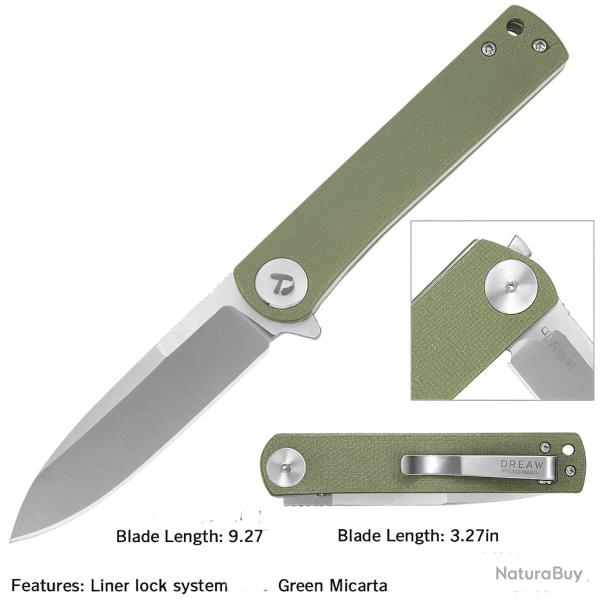 Couteau Dreamtech Green LAME Acier D2 Manche Micarta Green Linerlock DTK3896MG