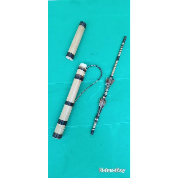 SARBACANE  EN ELEMENTS NATUREL  ET SON FOURREAU  .  FABRICATION ARTISANALE  .