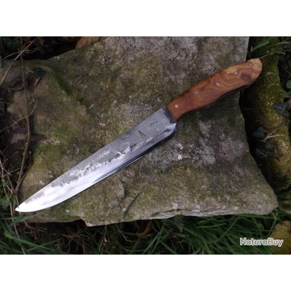 COUTEAU ARTISANAL FORG lame de ciseau  haie manche LOUPE D'ORME