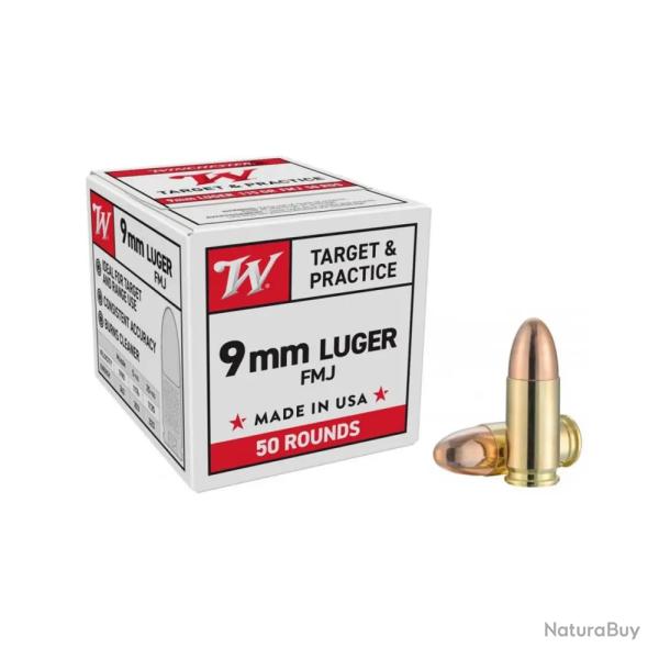 Munition Winchester 9mm Luger FMJ 8g 124gr x1 boite - PROMOTION9