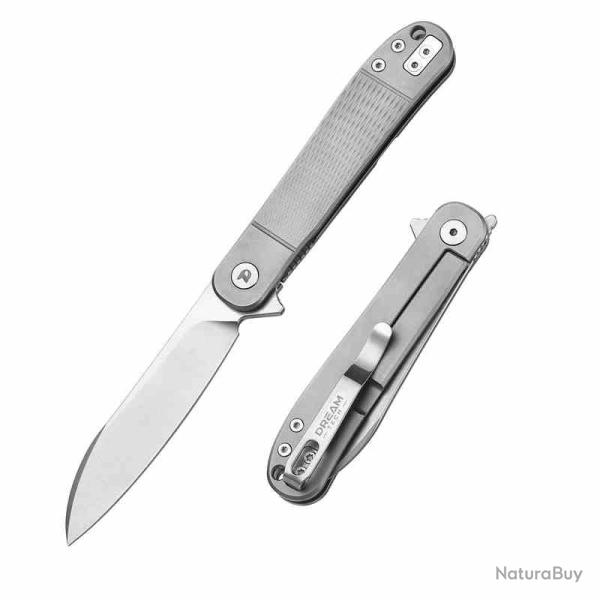 Couteau Dreamtech Ti Gray LAME Acier D2 MANCHE Titane Gris Framelock Clip DTK4370G