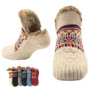 Chaussettes Chaussons Thermiques épaisses Unisexe Antidérapants Chaussons Doux Hiver 35-37 Rouge - Chaussons (14360618