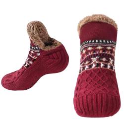 Chaussettes Chaussons thermiques d'intérieur antidérapantes doublées polaire rouge 35-39 (24cm)