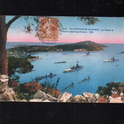 villefranche sur mer la rade et saint jean cap ferrat , la flotte  cpa