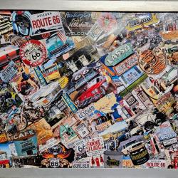 TABLEAU DE COLLAGE SUR TOILE " ROUTE 66 "