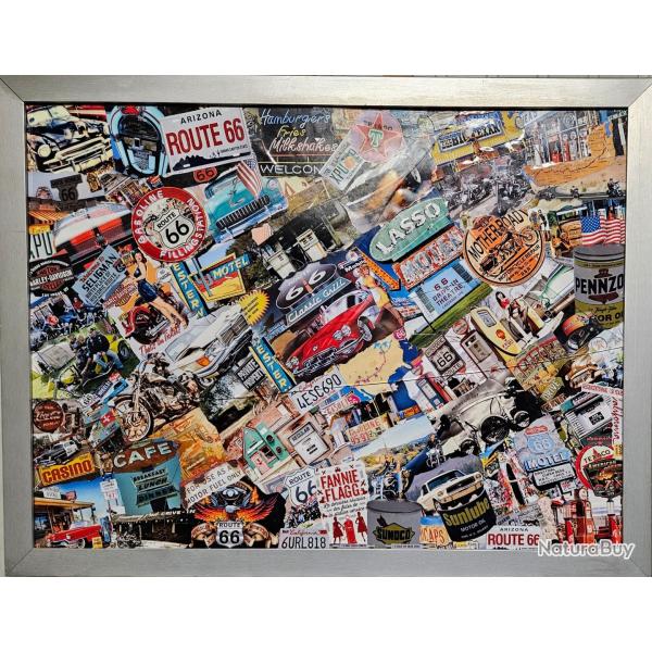 TABLEAU DE COLLAGE SUR TOILE " ROUTE 66 "
