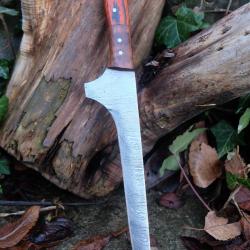 Couteau De Cuisine D'Office Lame Acier Damas 256 Couches Manche 3 Bois Fabrication Artisanale