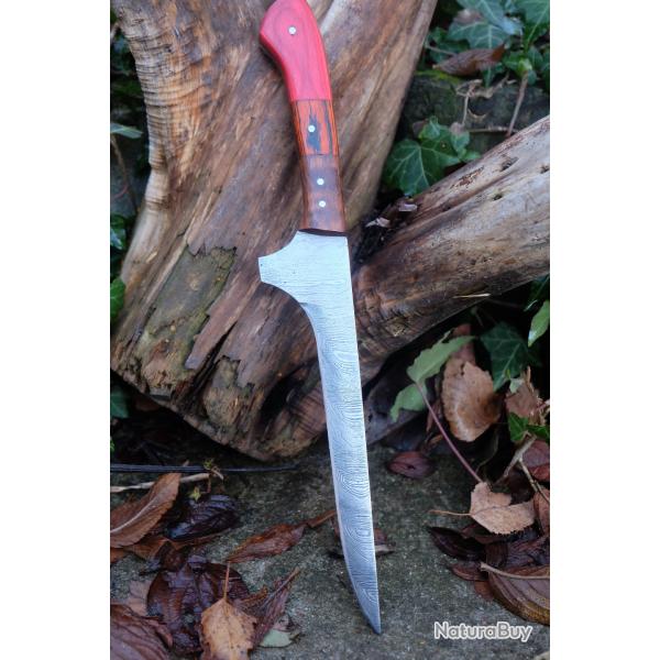 Couteau De Cuisine D'Office Lame Acier Damas 256 Couches Manche 3 Bois Fabrication Artisanale