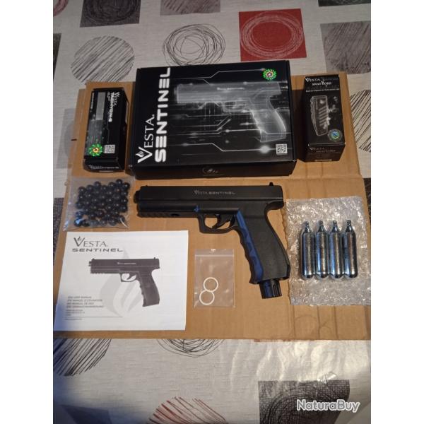 Pistolet dfense Vesta Sentinel cal.50 17J- avec extension de canon et un chargeur rapide de 6 coups