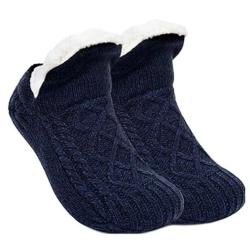 Chaussettes thermiques épaisses unisexes - Pantoufles chaudes et antidérapantes Noir 35-39 (24cm)