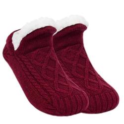 Chaussettes thermiques épaisses unisexes - Pantoufles chaudes et antidérapantes Rouge 35-39 (24cm)