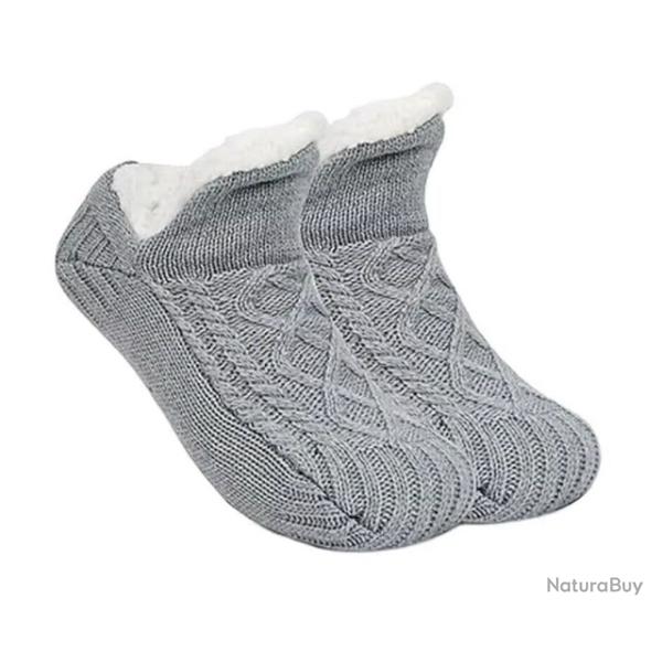 Chaussettes thermiques paisses unisexes - Pantoufles chaudes et antidrapantes Gris 35-39 (24cm)