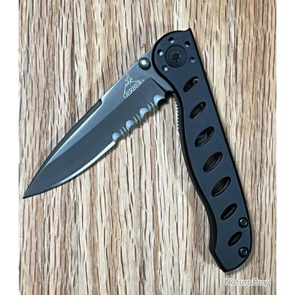 Couteau Gerber Evo Black Lame Serrated Acier 7Cr17MoV Manche Aluminium Linerlock Clip