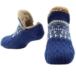 Chaussettes Chaussons thermiques d'intérieur antidérapantes doublées polaire Bleu 40-42 (26 cm)