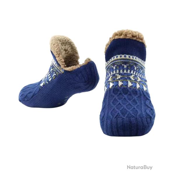 Chaussettes Chaussons thermiques d'intrieur antidrapantes doubles polaire Bleu 43-45 (28 cm)