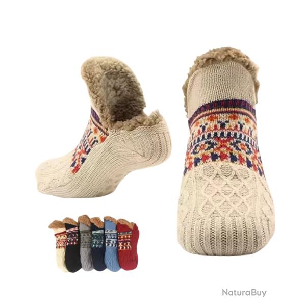 Chaussettes Chaussons thermiques d'intrieur antidrapantes doubles polaire Beige 43-45 (28cm)