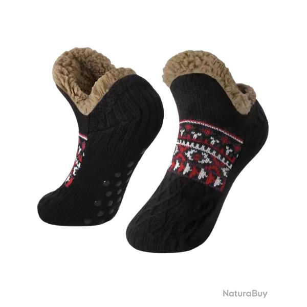 Chaussettes Chaussons thermiques d'intrieur antidrapantes doubles polaire Noir 40-42 (26cm)