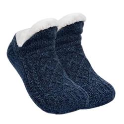 Chaussettes thermiques épaisses unisexes - Pantoufles chaudes et antidérapantes Bleu 40-42 (26cm)