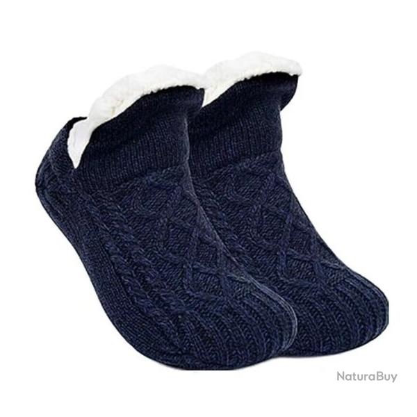 Chaussettes thermiques paisses unisexes - Pantoufles chaudes et antidrapantes Noir 43-45 (28cm)